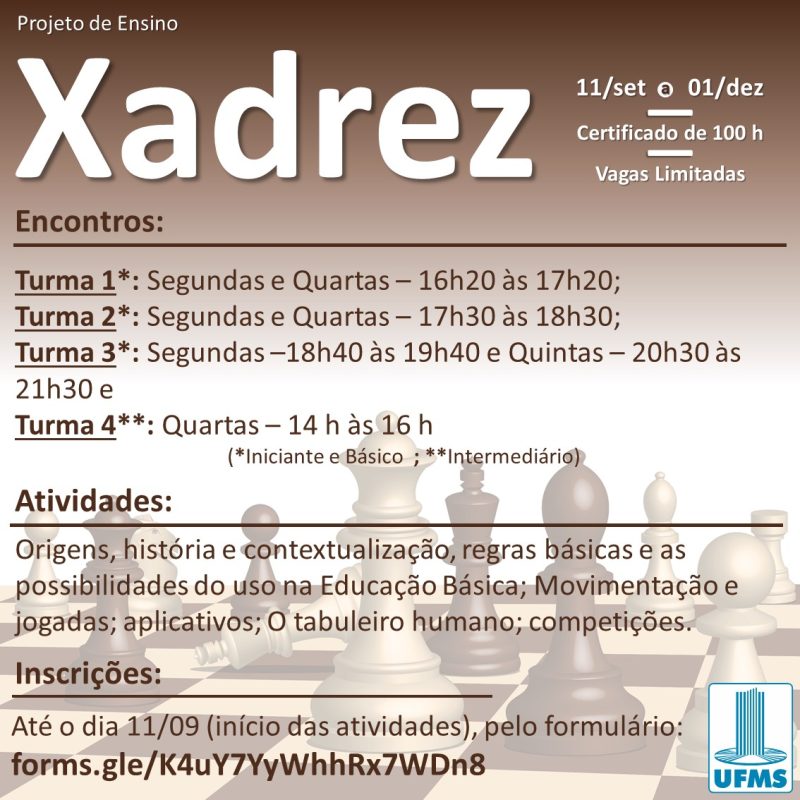 Oficina de xadrez, Estão abertas as inscrições para novas t…